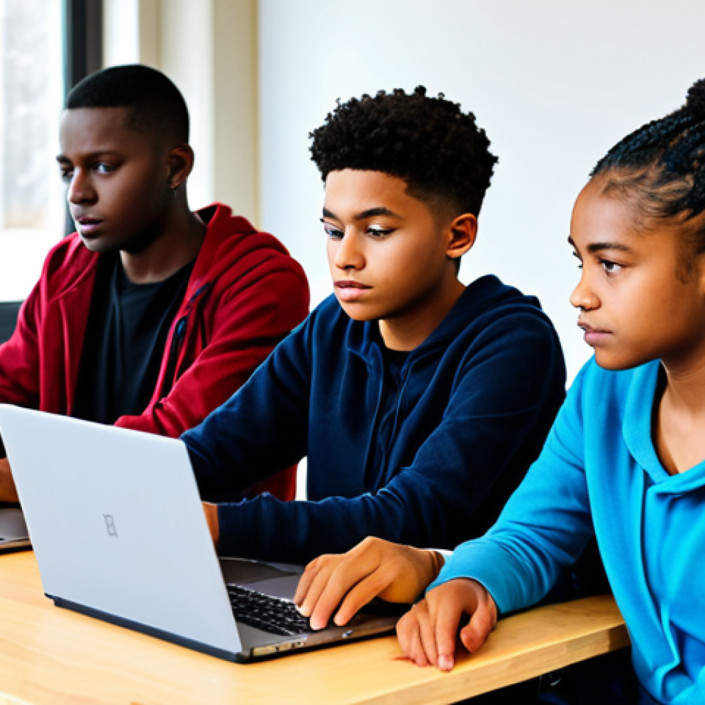 수업에서의 AI 윤리 - Addressing Algorithmic Bias**
"A diverse group of students are collaborating on a coding project in...