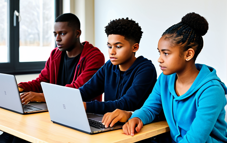 수업에서의 AI 윤리 - Addressing Algorithmic Bias**
"A diverse group of students are collaborating on a coding project in...