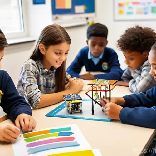 Home 22 국제 교육 비교 연구 - **Prompt 1: Active Learning in a Collaborative Classroom**
"A brightly lit, modern classroom fil...