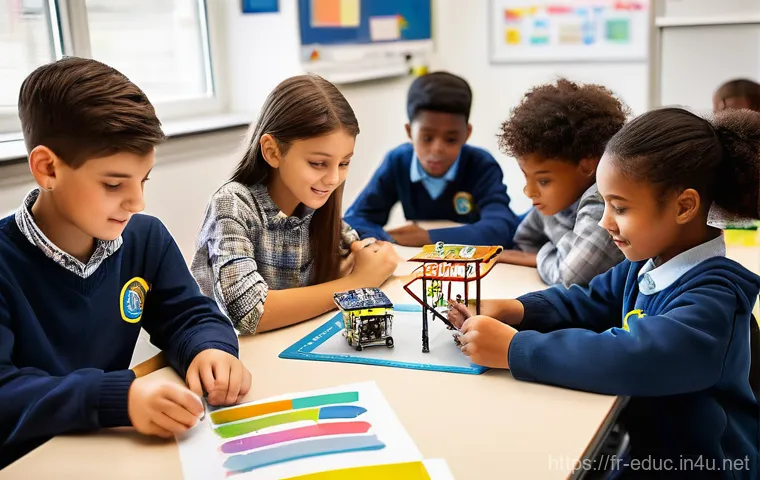 국제 교육 비교 연구 - **Prompt 1: Active Learning in a Collaborative Classroom**
"A brightly lit, modern classroom fil...