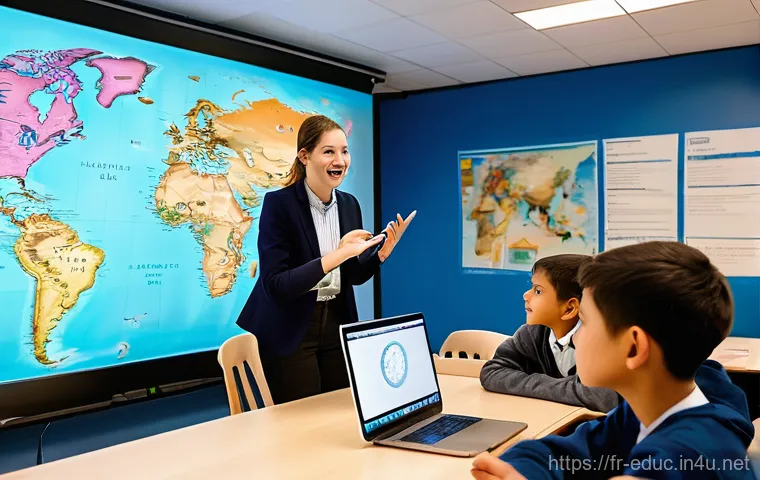 역사 교육과 다문화 - The room is brightly lit, showcasing an atmosphere of active learning and collaboration. In the fore...