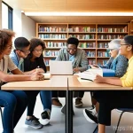 평생학습사회와 대학의 역할 - **Prompt 1: Intergenerational Learning and Collaboration on a Modern University Campus**
"A vibr...